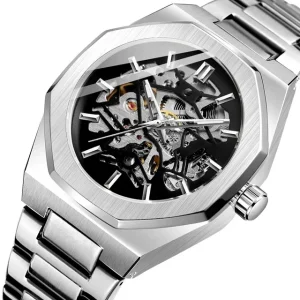 Business Style Luxury Mens Montres Mechanical Skeleton Automatic Stainless Steel Watch