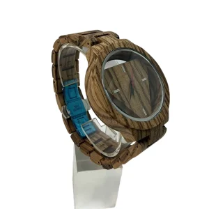Business Style Men’s Quartz Movement Carbonized Bamboo Zebrawood Band Glass Dial Coin Wooden Watch