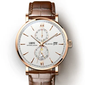 Business Thin Dial Automatic Stainless Steel Leather Strap Pointer Men’s Mechanical Watch with 5BAR Water Resistance