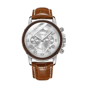 Business Wrist Watch for Men Water Resistant Alloy Wood Quartz Watch