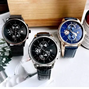 Business and Fashionable Watches for Men with Stainless Steel Cases and Leather Straps