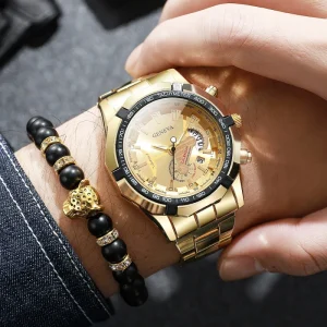 Business-style Men’s Stainless Steel Bracelet Large Dial Watch Fashionable and Simple Casual Watch