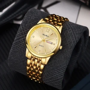 Business-style Quartz Watch with Calendar Function 10mm Case Thickness Stainless Steel Band Suitable for Men to Wear