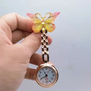Butterfly Colorful FOB Quartz Movement Nurse Brooch Pocket Fob Dial Watch Breast Clip 3BAR Water Resistant Doctor Watch