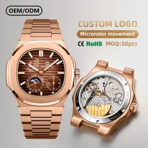 CARNIVAL Luxury Rose Gold Micro rotor Mechanical Watch Skeleton Automatic Wristwatch with Custom Logo Low MOQ