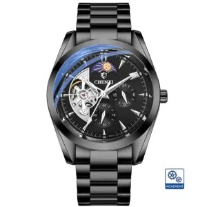 CHENXI 8801 Men’s Luxury Custom Chronograph Fashion Watch Luminous Hands with Hollow Repeater Leather Band Mechanical Movement