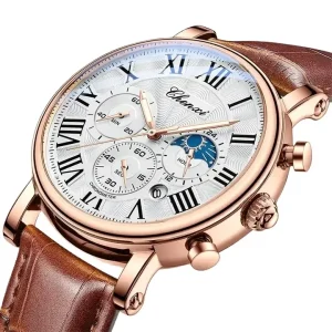 CHENXI 973 Luxury Business Watch Fashion Moon Phase Date Quartz Watch for Men 30M Waterproof Multifunctional Men’s Wristwatch