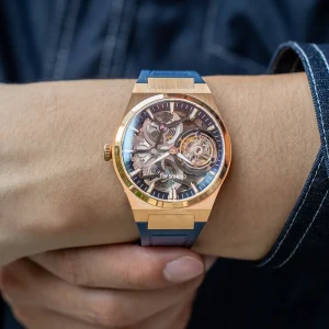 CRONUSART Luxury Men’s Custom Tourbillon Mechanical Watch Titanium Rose Gold Case with Blue Rubber Strap Limited Edition