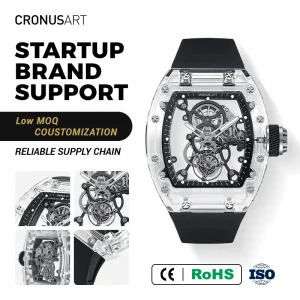 CRONUSART Luxury Tourbillon Men’s Automatic Mechanical Watch Sapphire Tonneau Case Transparent Back OEM Watch