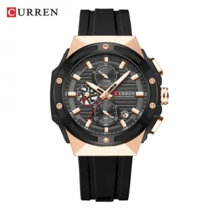 CURREN 8462 Men Original Quartz Watch Chronograph Waterproof Silicone Bracelet Calendar Luminous
