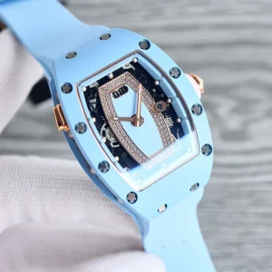 Calendar Fashion Watch Blue Ceramic Case Rubber Strap Women’s Wristwatch Mechanical Watch
