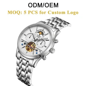 Caluola Fully Automatic Mechanical Watch Men’s 41mm 22mm Analog Tourbillon Calendar Week Sapphire Crystal