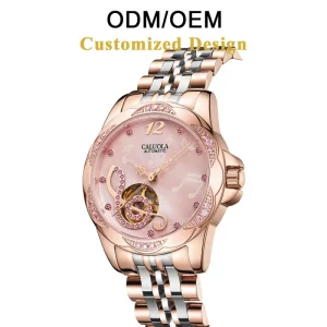 Caluola Luxury Women’s Hollow Automatic Mechanical Watch 18mm Stainless Steel Analog Water Resistant 5BAR Sapphire 35mm