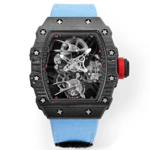 Carbon Fibre Tonneau Case 47mm Skeletonised Tourbillon Movement Business Style Automatic Mechanical Mens Watch