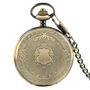 Carved Floral Rattan Shield Crown Pattern Steampunk Vintage Pocket Watch Locket Pendant With Chain for Men
