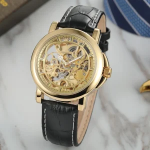 Casual Automatic Watch 3D Full Auto Tourbillon Hollow Skeleton Mechanical Clockwork for Men Gold FSG8156