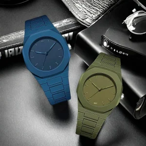 Casual Eco Friendly Mens Quartz Watch Plastic Unisex Black Silicone Strap