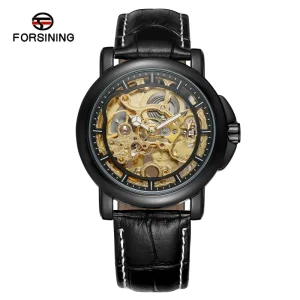 Casual Fashion Skeleton Watch Genuine Leather Strap OEM Custom Automatic Men Watch