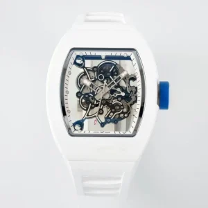 Casual Luxury Wine Barrel-shaped White Ceramic Skeletonized Waterproof Automatic Mechanical Men’s Watch