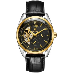 Casual Mens Stainless Steel Water Resistant 41.5mm Dial Automatic Mechanical Watch Leather Strap Wristwatch