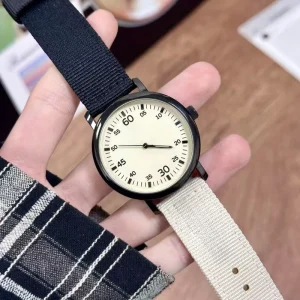 Casual Minimalist Tonneau Quartz Watch Water Resistant Stainless Steel Case No Second Hand Nylon Strap for Students Adults
