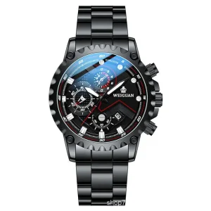 Casual Sport Chronograph Men’s Watch Stainless Steel Band Big Dial Quartz Watch with Luminous Pointers