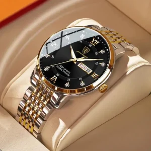 Casual Sport Chronograph Men’s Watch Stainless Steel Band Wristwatch Big Dial Luminous Pointers Quartz Watch