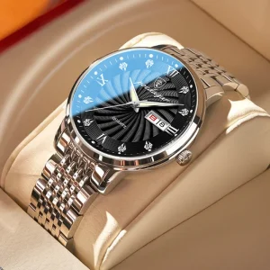 Casual Sports Waterproof Men’s Watches Stainless Steel Band Wristwatch Big Dial Luminous Pointers for Men Smart Watch