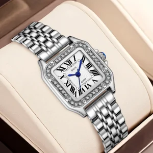 Casual Women’s Luxury Business Square Watch Antique Waterproof Quartz Watch Stainless Steel Band 3BAR Customizable OEM Watch