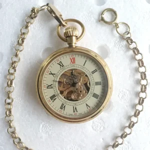 Chain Mechanical Pocket Watch Hand Winding Brass Roman Numerals