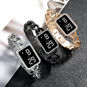 Chain Women’s Watch Bracelet Diamond Square Touch Women’s Simple LED Electronic Watch Lw54