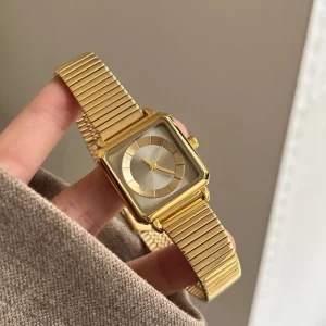 Chic Retro Square Gold Watch Women’s Stainless Steel Band Fashion Versatile Wristwatch for Commute & Dating