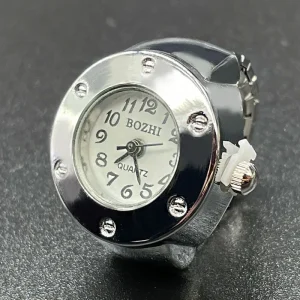 Children’s Silver Ring Watch Stainless Steel Quartz Engagement Anniversary Wedding Gift for Couples 5 Colors Dial