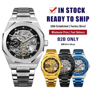 China Factory Forsining Watch Stainless Steel Strap OEM Automatic Mechanical Men Skeleton Wrist Watch
