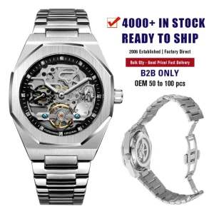 China Factory Top Sale Forsining Watch Stainless Steel Strap OEM Luxury Automatic Mechanical Men Skeleton Wrist Watches for Man