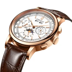 China Watch Factory Luxury High Quality 41Mm Corgeut Moon Phase Business Men Automatic Mechanical Leather Watch