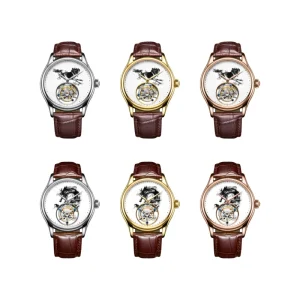Chinese Ink Painting Zodiac Dragon Horse Tourbillon Watch Luxury Sapphire Stainless Steel Add LOGO Men’s Mechanical Watches
