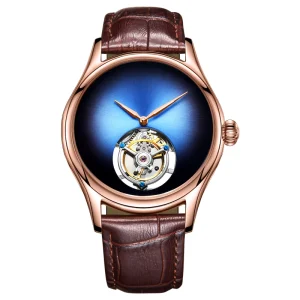 Chinese Tourbillon Watch Leopard Eye Gradient Dial Fashion Leather Strap Sapphire Waterproof Mechanical Watches