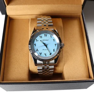 Chinese supplier date-jus baby blue stainless steel adjustable bracelet waterproof men’s mechanical watches
