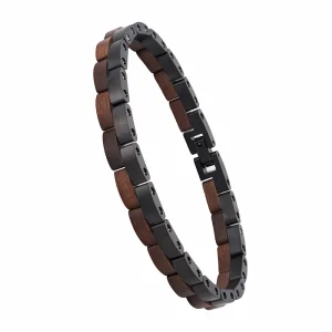 Christmas Gift Custom Logo Stainless Steel and Wood Bracelet for Unisex
