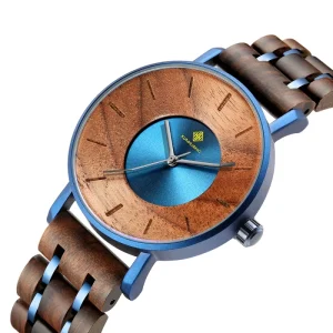 Christmas Gift Men’s Stylish Stainless Steel Wood Watch Japan Quartz Wristwatch Luxury