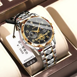 Chronograph Men’s Wrist Watch Waterproof Luminous Quartz Stainless Steel Watch