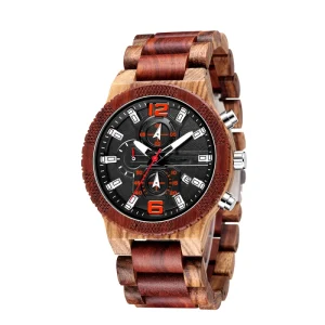 Chronograph Quartz Movement Premium Quality Natural Handmade Customized Logo Men Wooden Wrist Watches