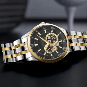 Chronograph Sapphire Crystal Stainless Steel PVD Black Plating Sport Charm Automatic Movement Watch for Men 5BAR Water Resistant