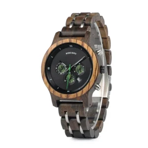 Chronograph Sport Fashion Business Women’s Wooden Watch with Stainless Steel Band