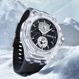 Chronograph Sport Men Watches Acrylic Transparent Case 3ATM Waterproof Quartz Watch