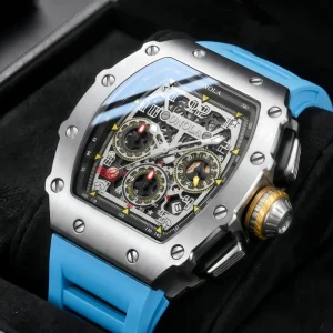 Chronograph Watch Luminous Hands Waterproof Skeleton Dial Barrel Shaper Sporty Men’s Quartz Watch 6826