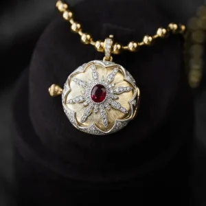 Classic 18K Yellow Gold White Gold Pocket Watch Photo Locket Natural Pigeon Blood Ruby Natural Diamond Pendant Jewelry Women