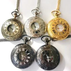 Classic Antique Vintage Alloy Case Quartz Roman Number Pocket Watches