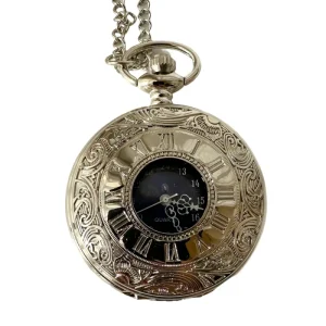 Classic Antique Vintage Quartz Roman Pocket Watch Alloy Case Round Dial 4.7cm